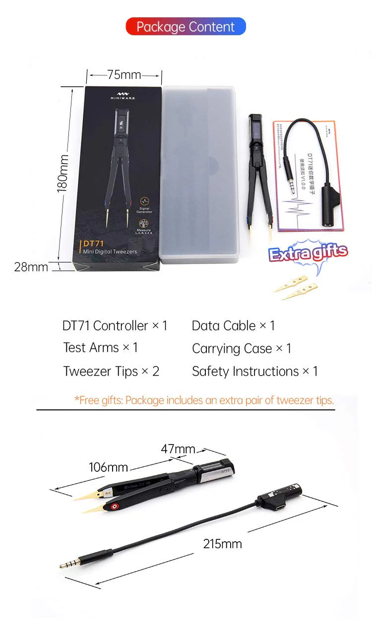 Mini Ware Multimeter Miniware DT71 Mini Digital Tweezers Portable Multimeter Testers LCR/ESR ...